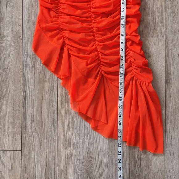 AKIRA Rory Ruched Mesh Asymmetrical Short Sleeve T-shirt Orange Womens Large Y2K - Picture 5 of 14